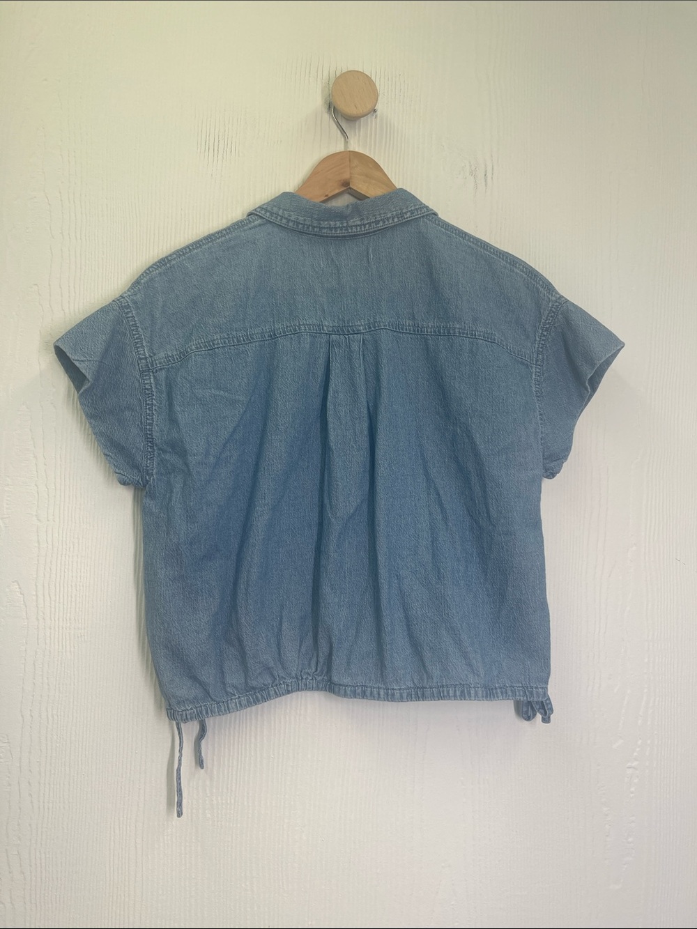 Madewell - Lightwash Button Down Cotton Side Tie Short Sleeve Blouse Size Small - Picture 9 of 9
